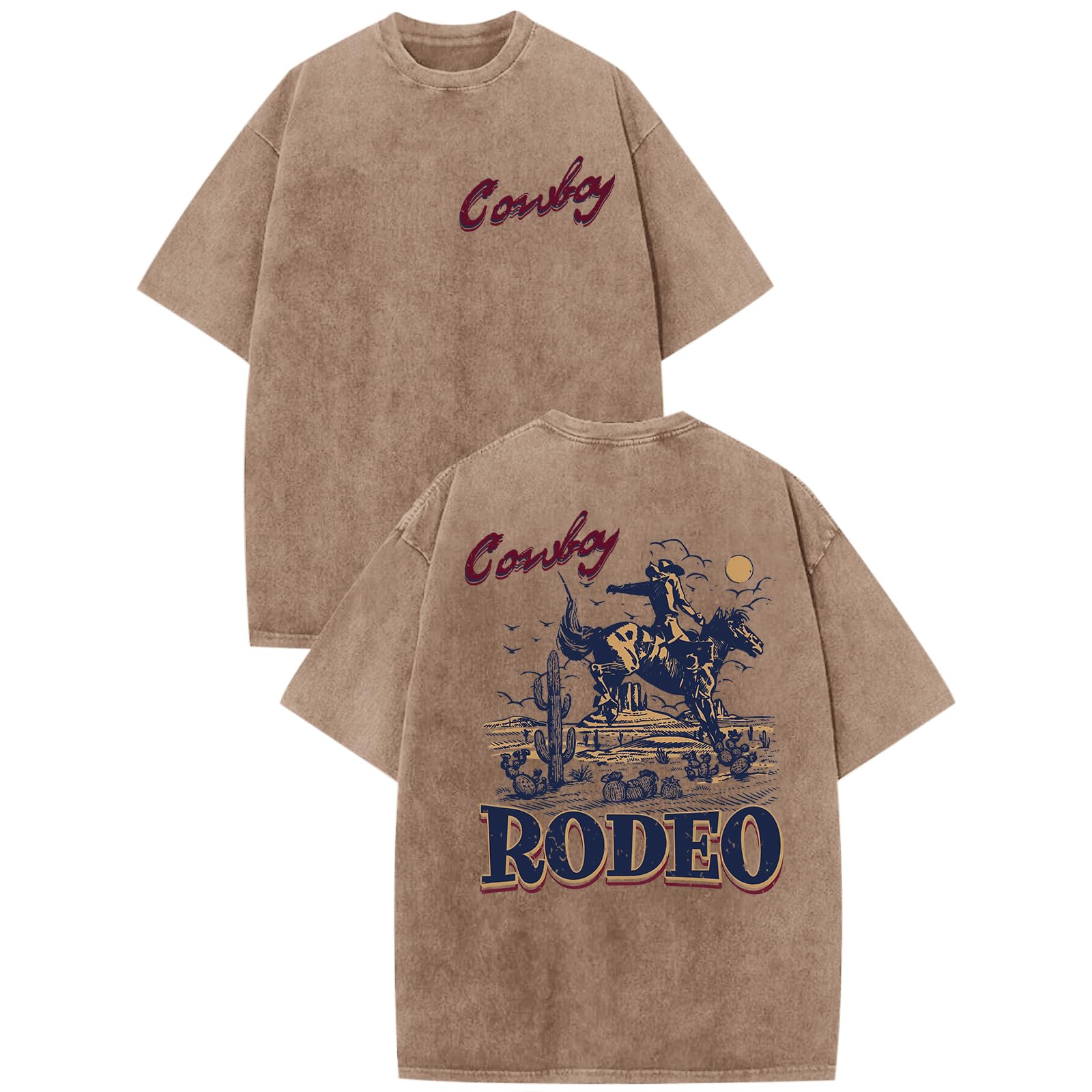 Bobeutou Western Shirts for Men Vintage Rodeo Cowboy Shirt Oversized Graphic Tee