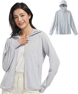 Azul Mar Women's Parasol Hoodie, 99% UV Protection, UPF 50+, Cool Touch, Rash Guard, Long Sleeve, Brim, Finger Holes, Hood, Cool, Lightweight, Sun Protection, Outdoor, Large Size