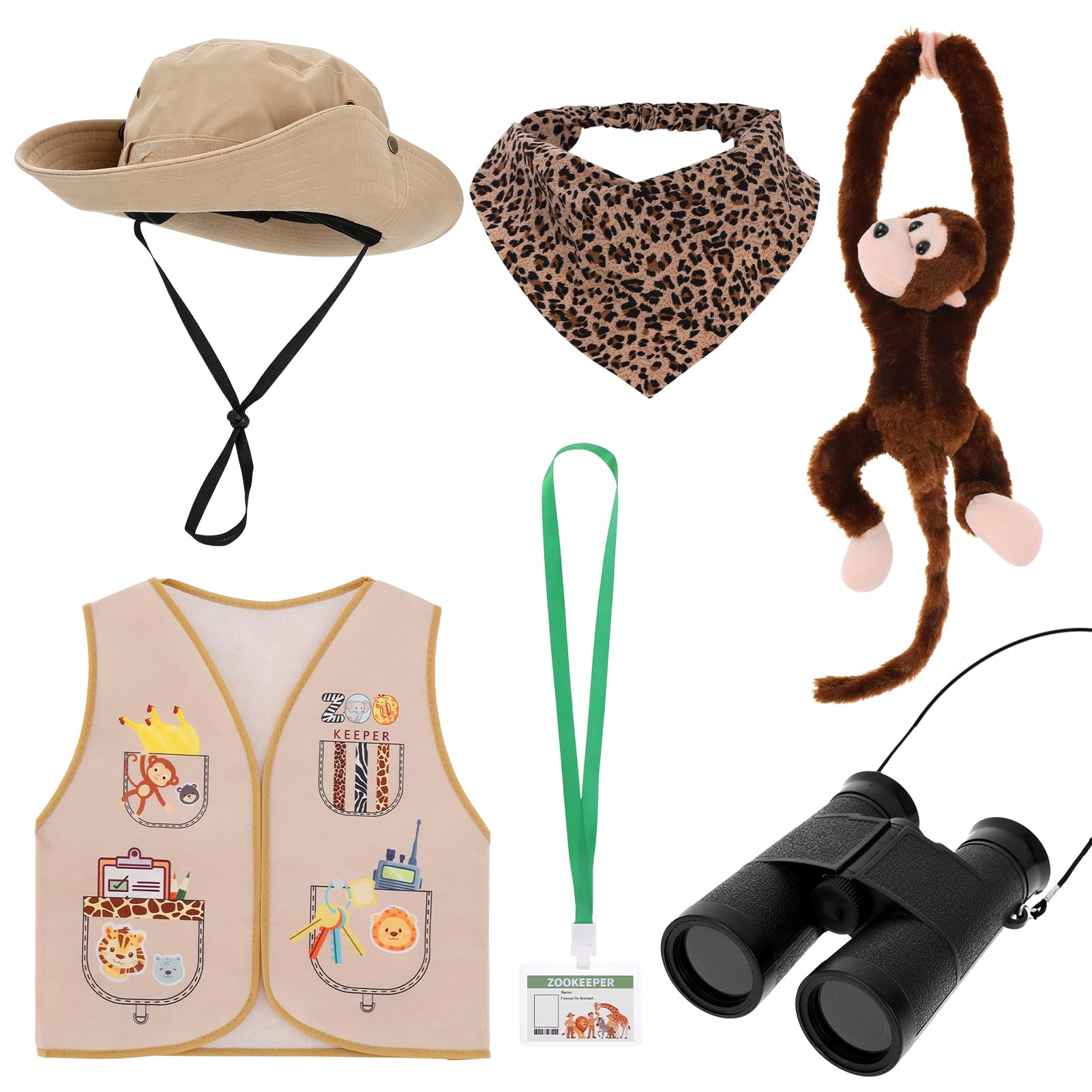 Faelhacon 6Pcs Zookeeper Costume - Jungle Explorer Themed Outfit - Keeper Vest, 