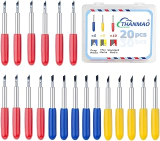 THANMAO 20 Pcs Replacement Blades Compatible with Explore Air 2/Air 3/Explore 4/Maker/Maker 3/Maker 4 Cutting Machines（5 Fine-Point Blades, 10 Standard Blades and 5 Deep Cutting Blades）