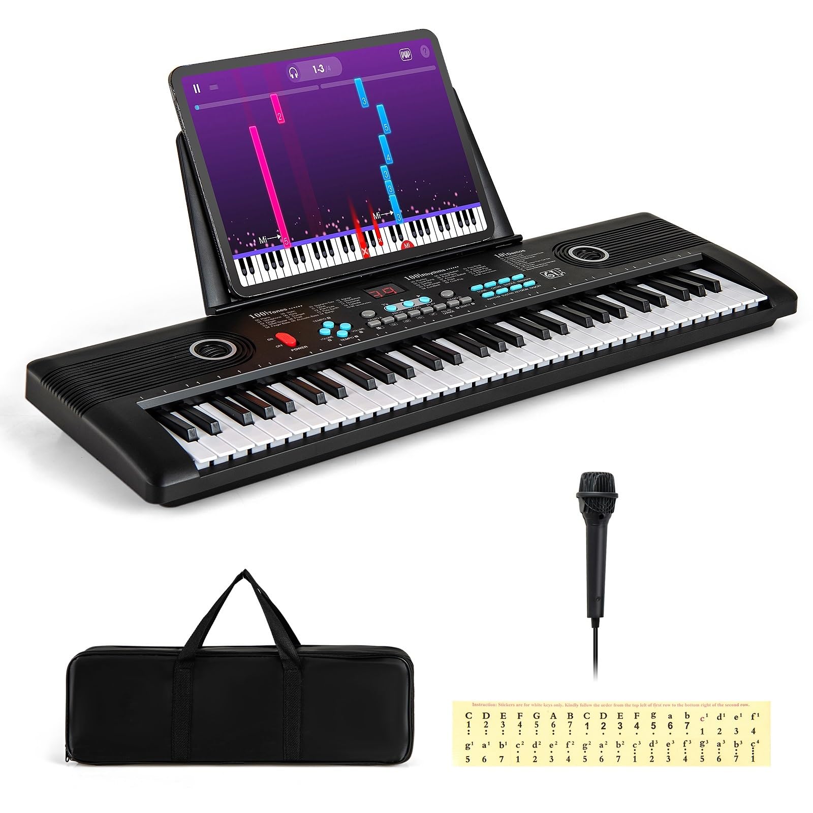 COSTWAY 61 Key Keyboard Piano, Portable Digital Piano with Microphone, Keynote S
