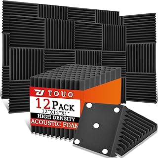 TOUO 12 Pack Acoustic Panels – Sound Proof Foam Panels for Wall 12"x12"x1", Flame Retardant Wedge Acoustic Foam, High-Density Sound Absorbing Panels for Home Studio(Black, 1" Thick 12 Pack)