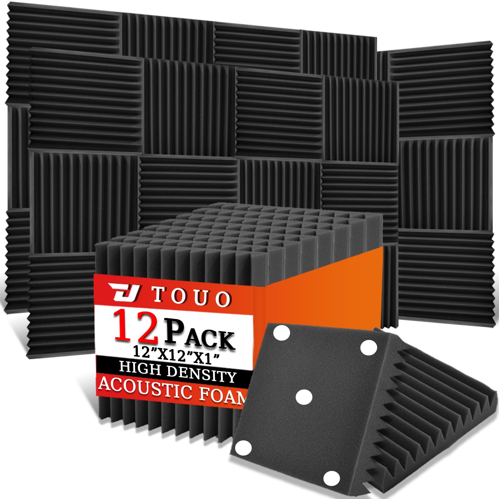 TOUO 12 Pack Acoustic Panels – Sound Proof Foam Panels for Wall 12"x12"x1", Flam