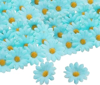 100 Pcs 1.6 Inch Silk Artificial Daisy Flowers Mini Artificial Daisy Flowers Bulk for Crafts Wedding Bouquets Centerpieces Home Decor Light Blue/Orange