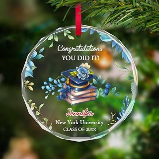 Personalized Graduate Glass Christmas Ornament, Class of 2026 Graduation Picture Ornament Gift for Congrats Son Daughter Friends, Custom Name School Graduation Ornaments Gifts