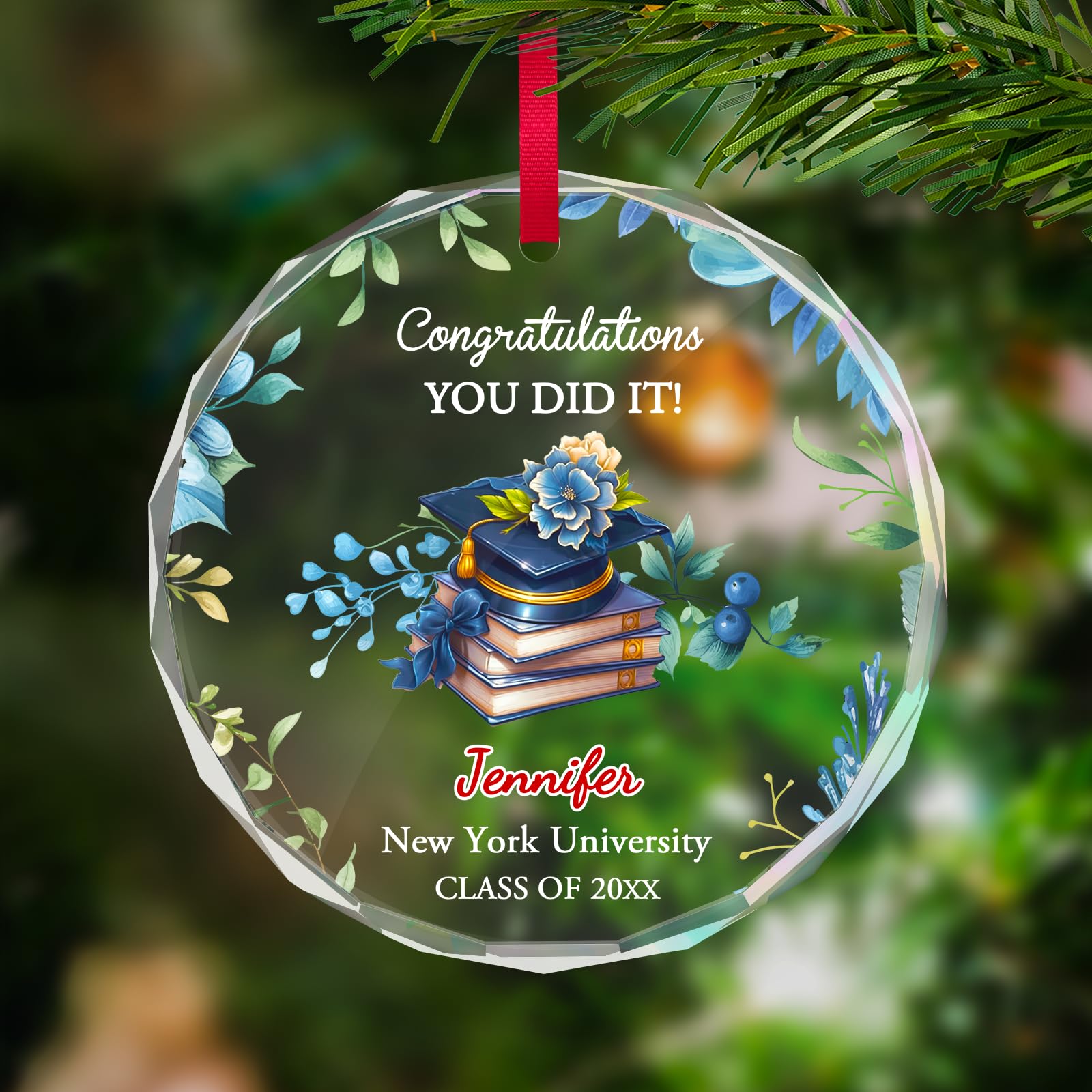 Personalized Graduate Glass Christmas Ornament, Class of 2026 Graduation Picture