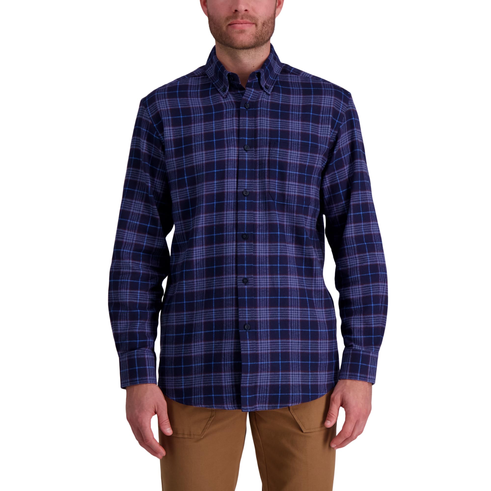 Haggar Men's Long Sleeve Cotton Flannelette Checked Classic Checked Flannel Shir