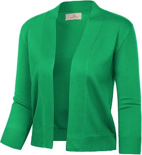 GRACE KARIN Women's 3/4 Sleeve Cardigan Knit Sweater Cropped Front Shrug Bolero