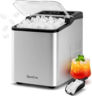 Sencre Ice Makers Countertop, 26.5Lbs/24H Ice Machine with 2 Sizes Bullet Ice, 9 Ice Cubes Release in 6 Mins, Self-Cleaning Portable Ice Maker with Ice Scoop and Basket for Home Kitchen Office Bar RV