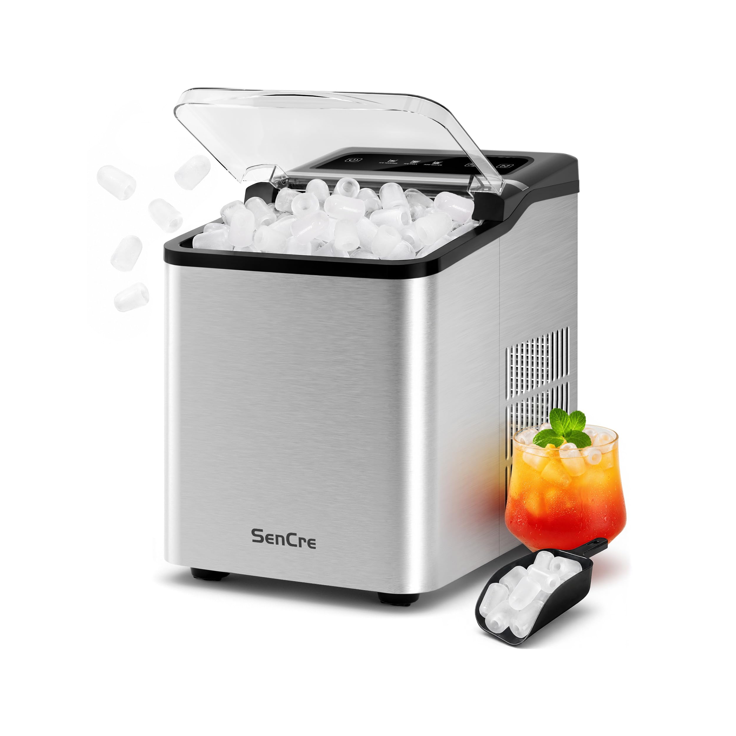 Sencre Ice Makers Countertop, 26.5Lbs/24H Ice Machine with 2 Sizes Bullet Ice, 9