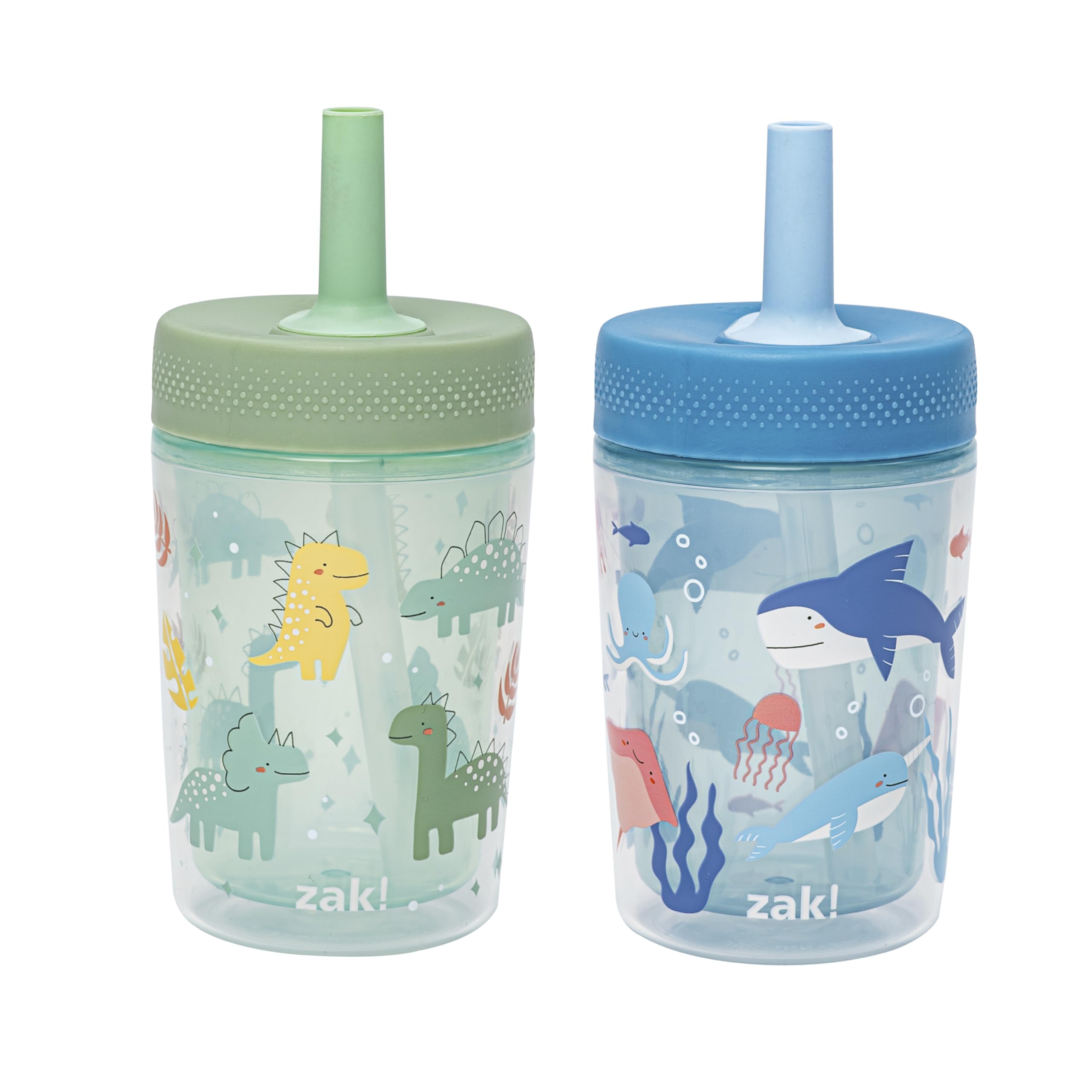 Zak Designs Dino and Bubble Bay Capri 9oz Leak-Proof Toddler Cups, 2-Pack | BPA 