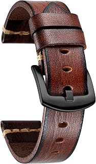 BINLUN Tanned Gradient Leather Watch Strap for Men Women Replacement Watch Straps 18mm 20mm 22mm 24mm 26mm Retro Vintage Watch Strap in 7 Colors with Steel Buckle