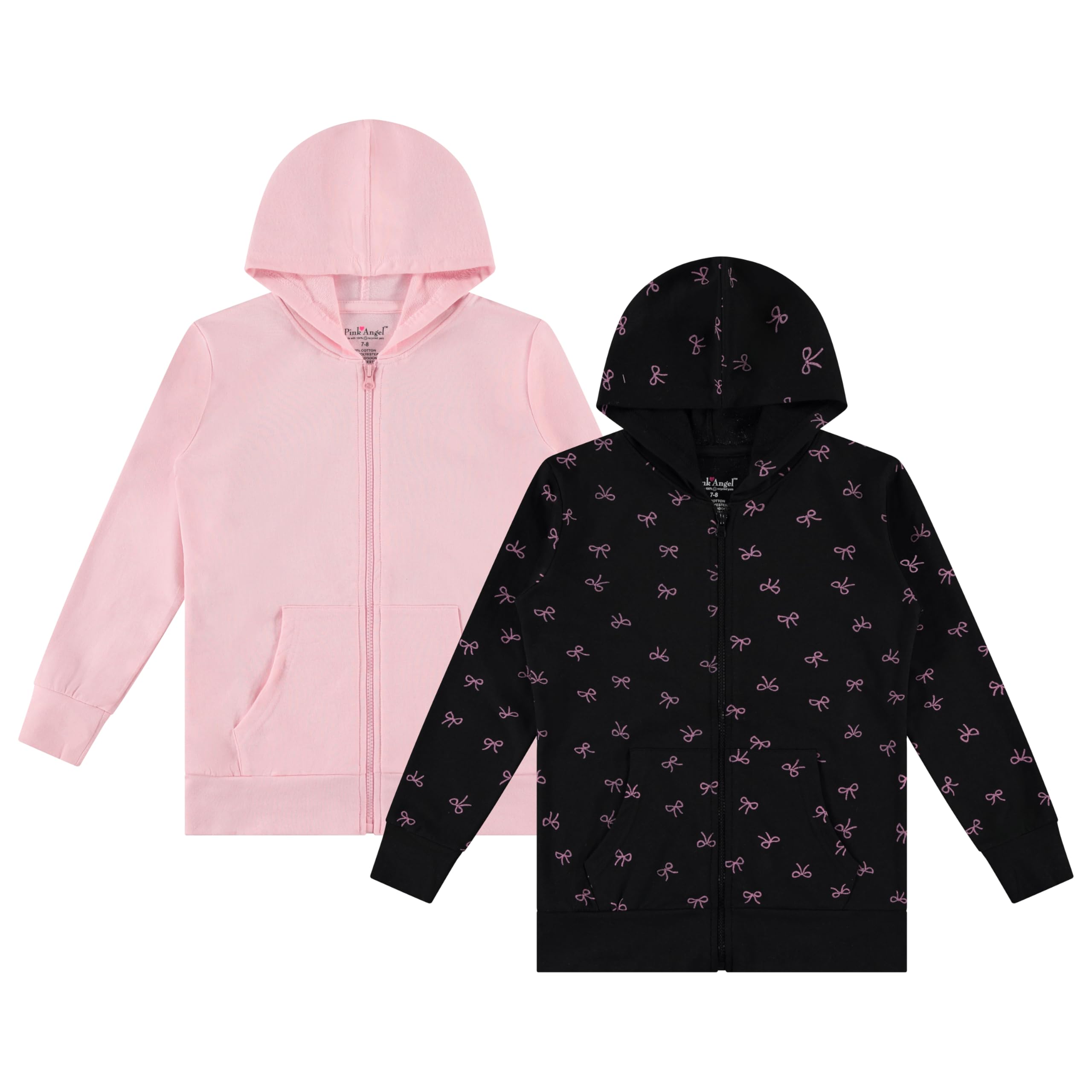 Pink Angel Little & Big Girls Zip Up Hoodie, Kids Full Zipper Hooded Fashion Swe