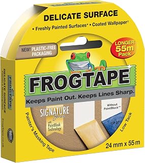 Frog Tape Yellow Delicate Surface Painters Masking Tape 24mm x 55m. Indoor painting and decorating for sharp lines and no paint bleed