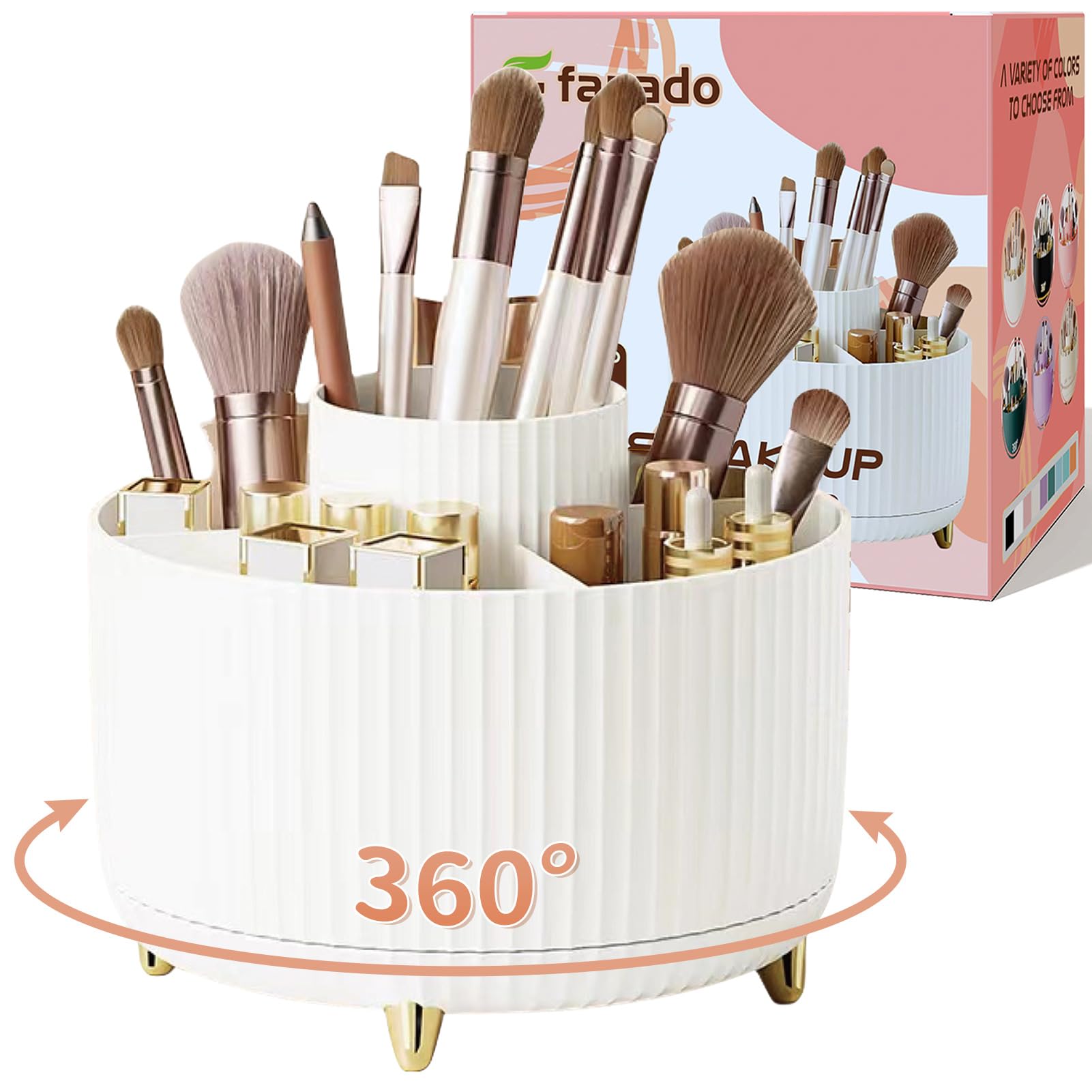 fanado 360° Rotating Makeup Organiser, Makeup Brush Holder, 5 Compartment Makeup