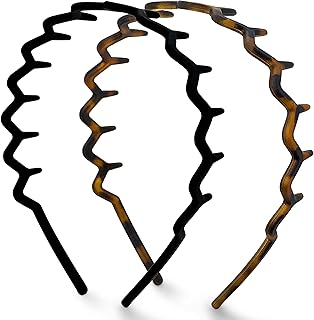 Kitsch Zig Zag Headbands for Women - Black and Tortoise, 2 pcs | Fashion Accessories for Slicked Back Styles | Comfortable Wavy Headbands | Comb Headband with Teeth