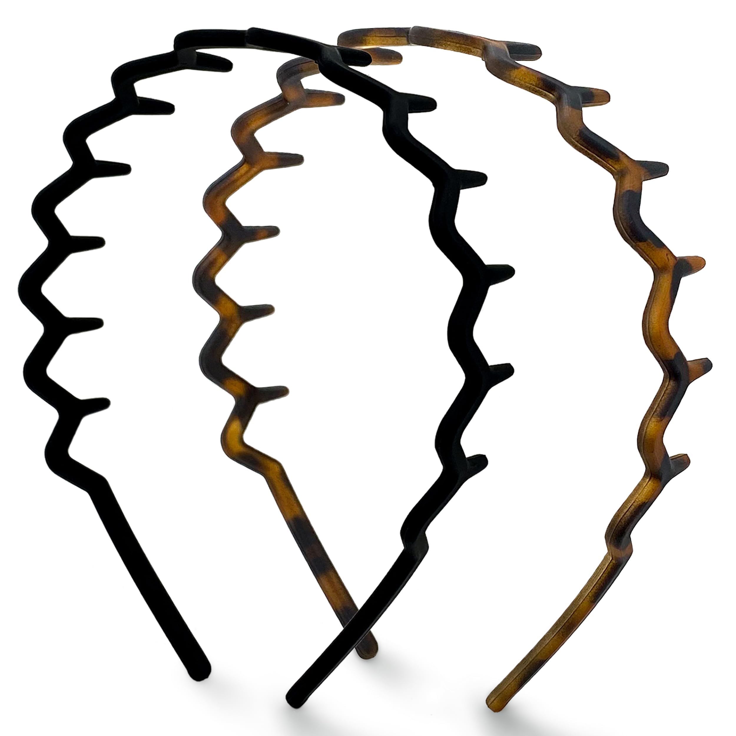 Kitsch Zig Zag Headbands for Women - Black and Tortoise, 2 pcs | Fashion Accesso