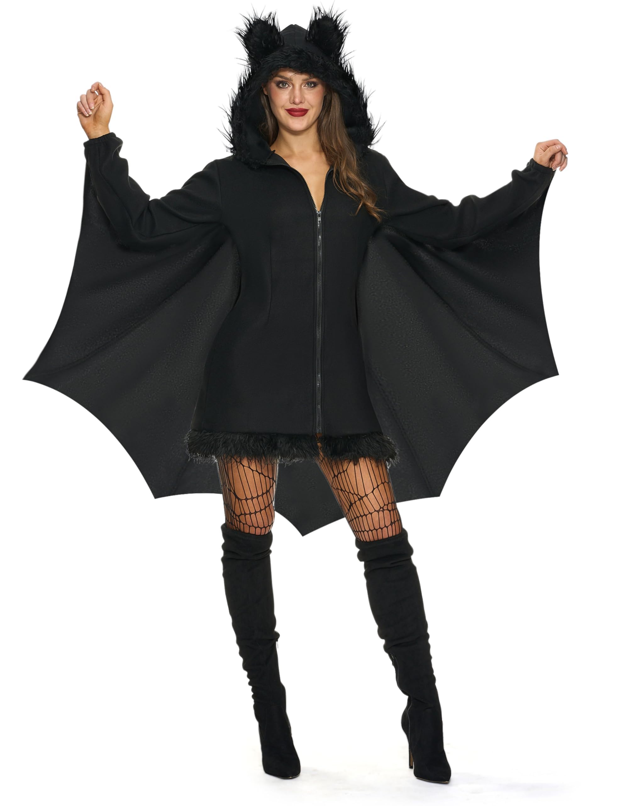 Spooktacular Creations Woman’s Black Bat Zip Hoodie Halloween Costumes for Adult