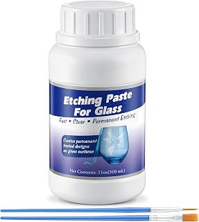 ElectricWise 11 OZ Glass Etching Cream Kit, 2 Application Brushes | Etching Art Cream Etching Paste DIY Art Craft Supplies Create Permanently Stunning Etched Designs for Mirrors Windows Glass
