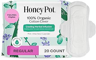 The Honey Pot Company - Cooling Herbal - Regular - Pads for Women | Cooling Effect - Infused w/Mint, Aloe, Lavender - Organic Cotton Cover - Menstrual Pads w/Wings - Feminine Care - 20ct