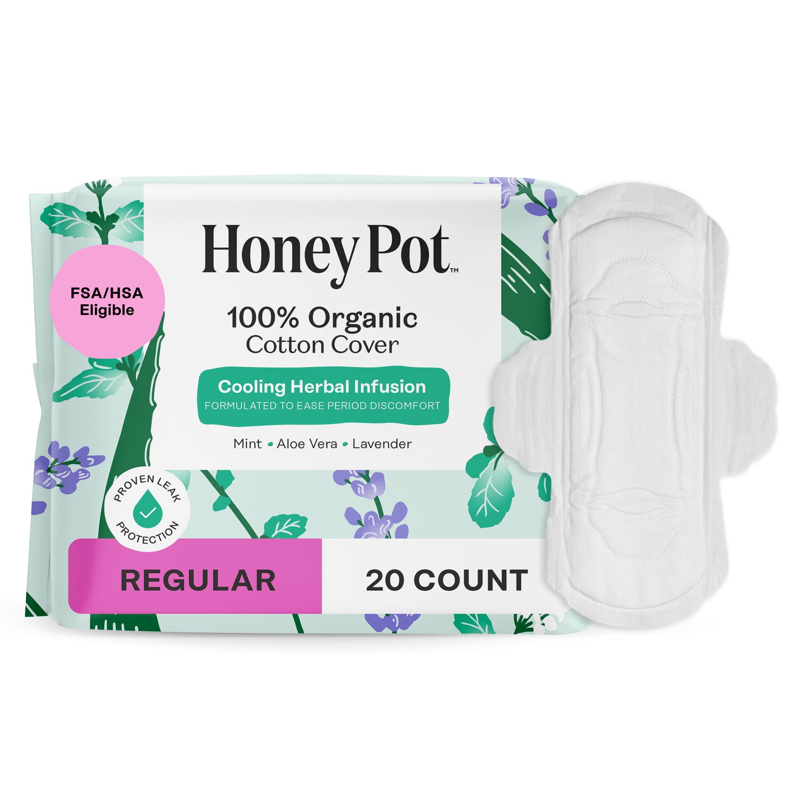 The Honey Pot Company - Cooling Herbal - Regular - Pads for Women | Cooling Effe
