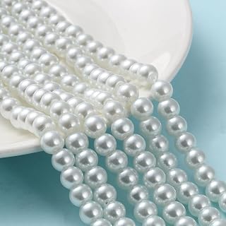 About 105pcs 8mm Pearl Round Glass Beads White Jade Loose Spacer Beads for Jewelry Making for Bracelet Necklace Earring Making, Hole:1mm