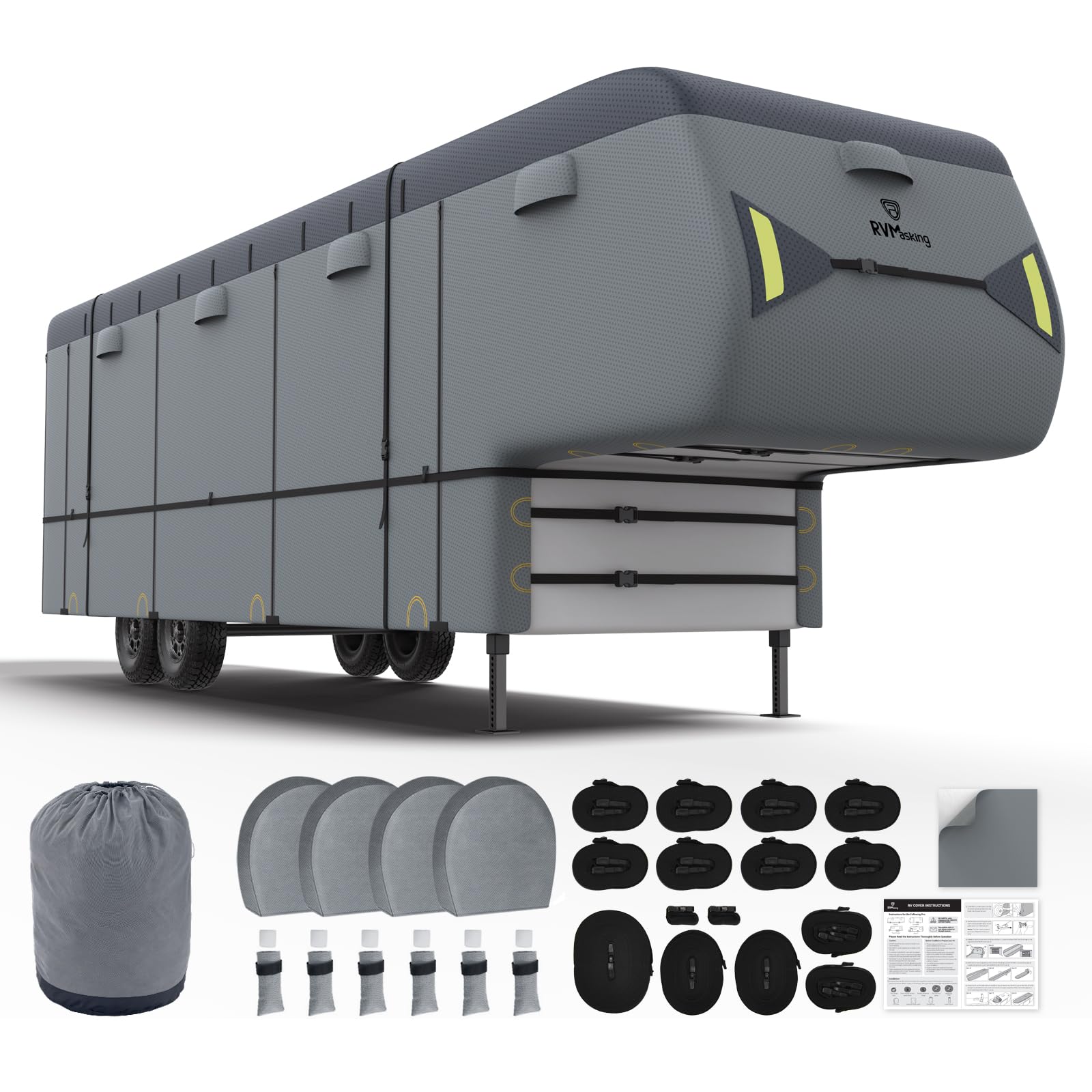 RVMasking 5th Wheel RV Cover, 9 Layers Waterproof Top(40'1"-43', Dark Gray) | He