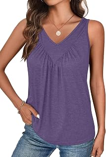 Bliwov Women Tank Tops Ruched V Neck Loose Fit Casual Sleeveless Beach Holiday Outfits Fashion Autumn Blouses