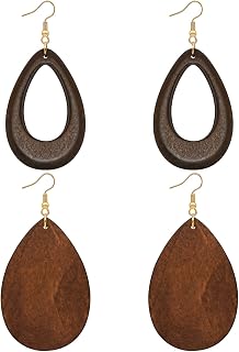 Wood Earrings for Women Natural Wooden Waterdrop Drop Dangle Earring