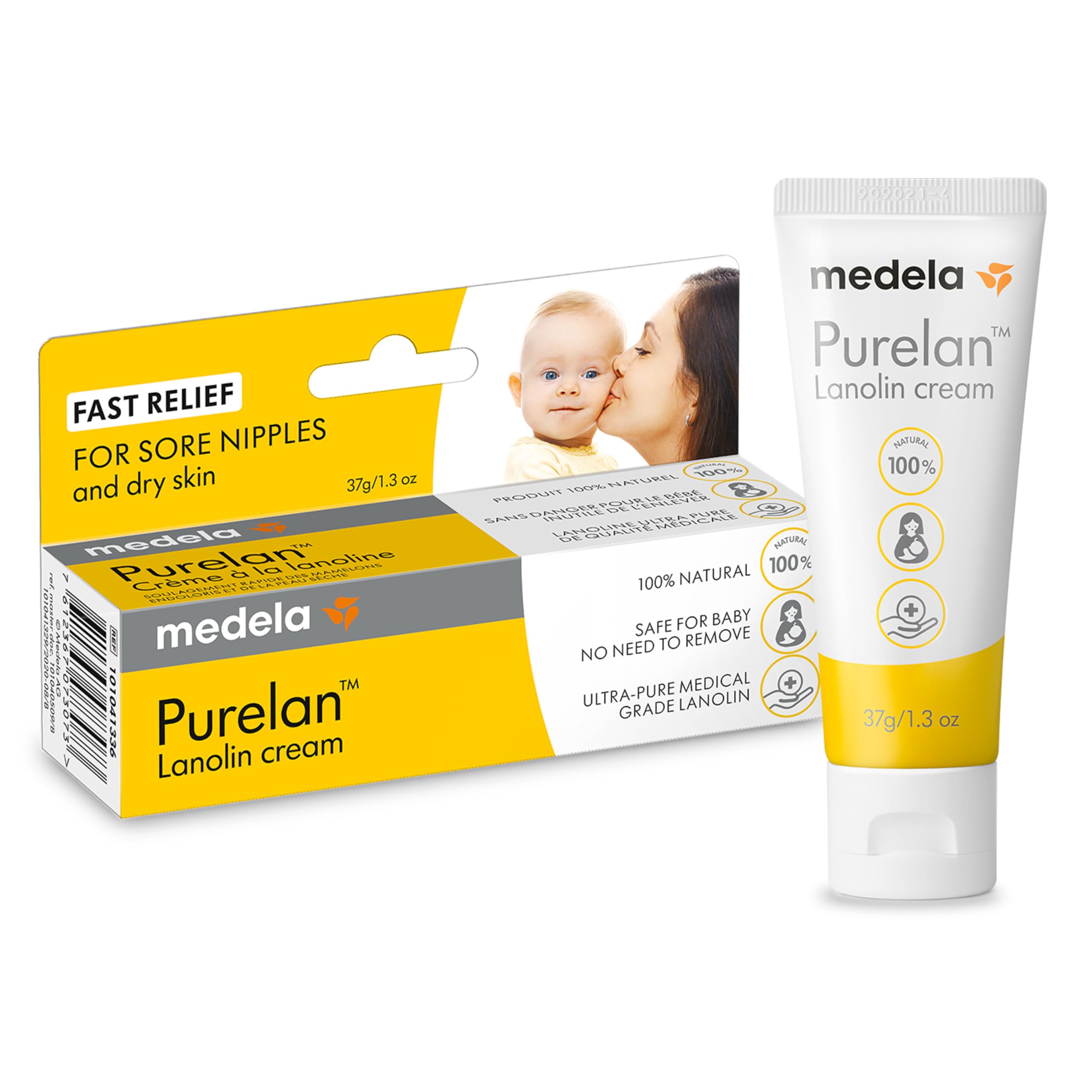 Medela Purelan Lanolin Nipple Cream, Fast Relief for Sore Nipples & Dry Skin Dur