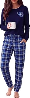 Bresdk Women's Winter Cotton Long Sleeve Plaid Pyjamas