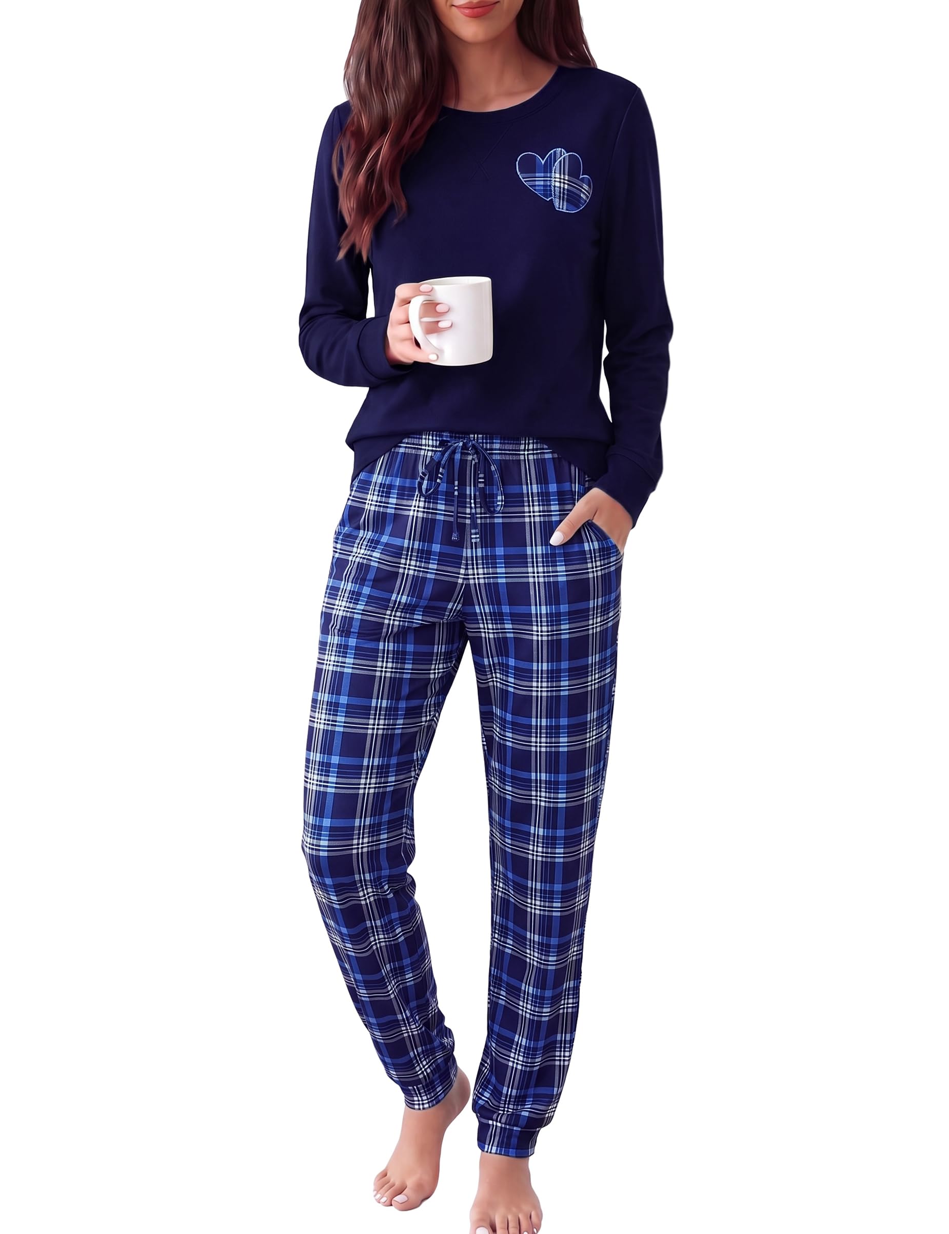 Bresdk Women's Winter Cotton Long Sleeve Plaid Pyjamas