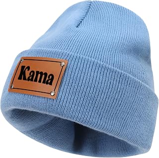 Lanleay Custom Toddler Baby Beanies, Mama Mini Matching Hats, Leather Patch Knit Hats Winter Beanies for Infant, Kids Adults