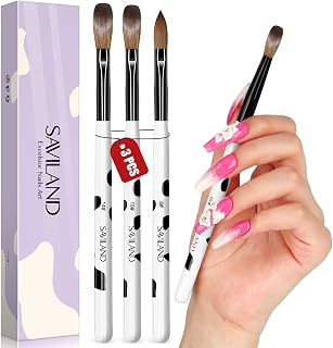 SAVILAND 3PCS Acrylic Nail Brush Set Size 8/10/14 Black & White | Kolinsky Acrylic Nail Brushes, for Acrylics Application, Acrylic Powder Nail Art Extension, for Beginner & Professional