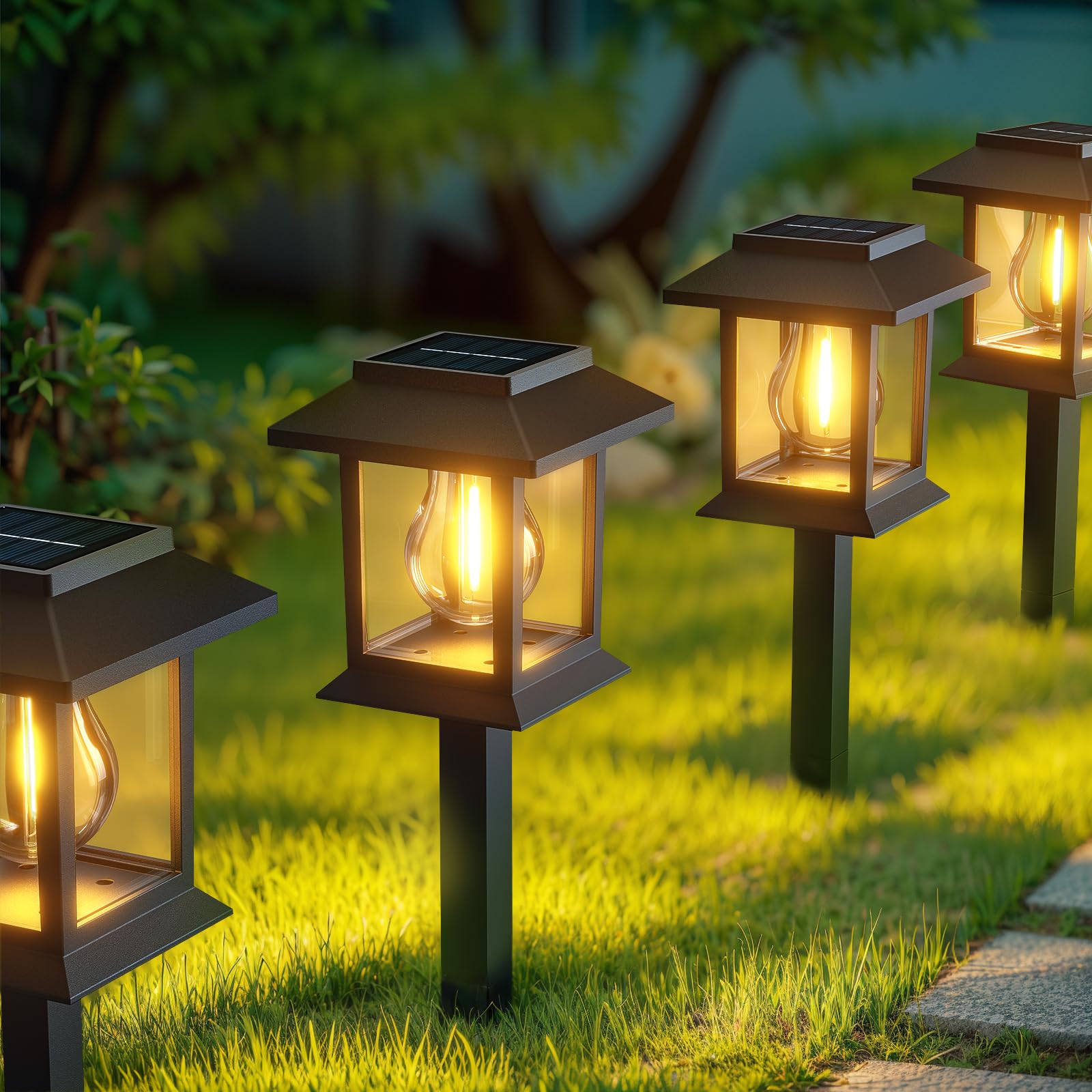 Solar Lights Outdoor Garden, 4 Pack Waterproof Garden Pathway Stake Lights