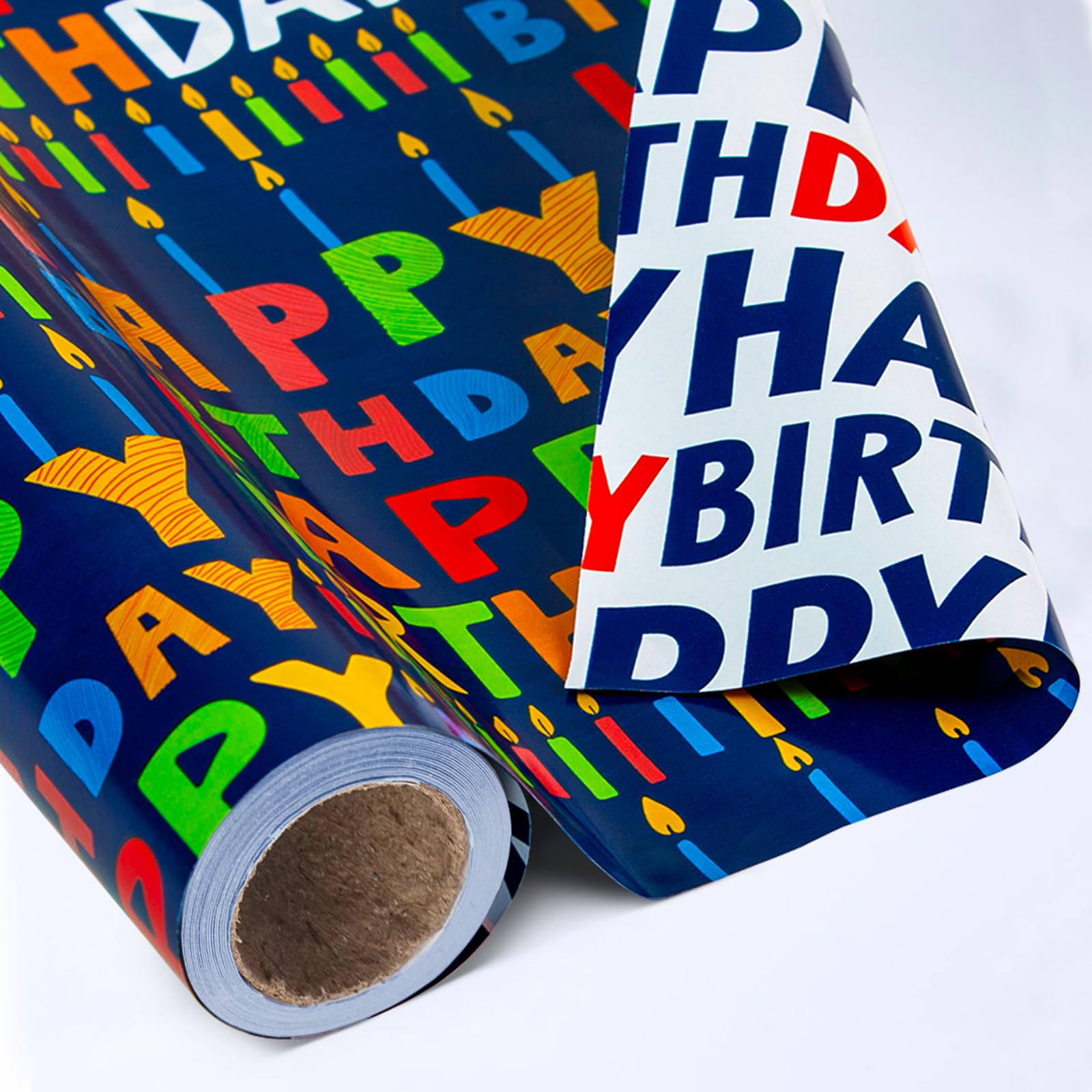 Yarcony Birthday Wrapping Paper,17InX33Ft,Blue Wrapping Paper Birthday Boy | Col