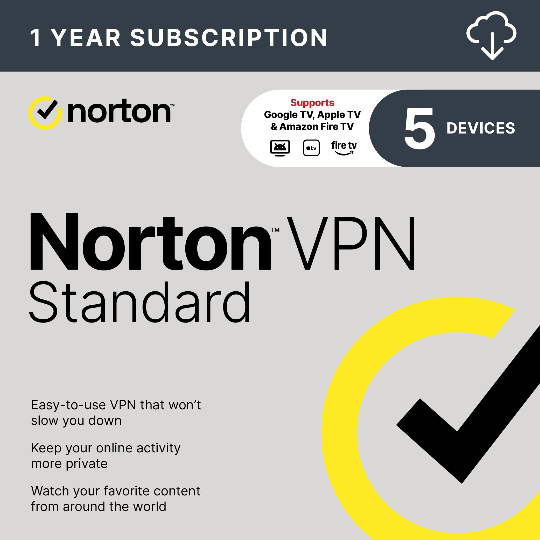 Norton VPN Standard, up to 5 Devices, Fast & Private [Download] | Keep Online Ac