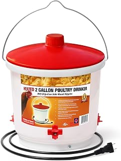 Farm Innovators HB-60P Heated Poultry Waterer Drinker, 2-Gal, 60W | Thermostatically controlled to keep water from freezing, side mounted drip-free/freeze-free nipples for up to 15 chickens