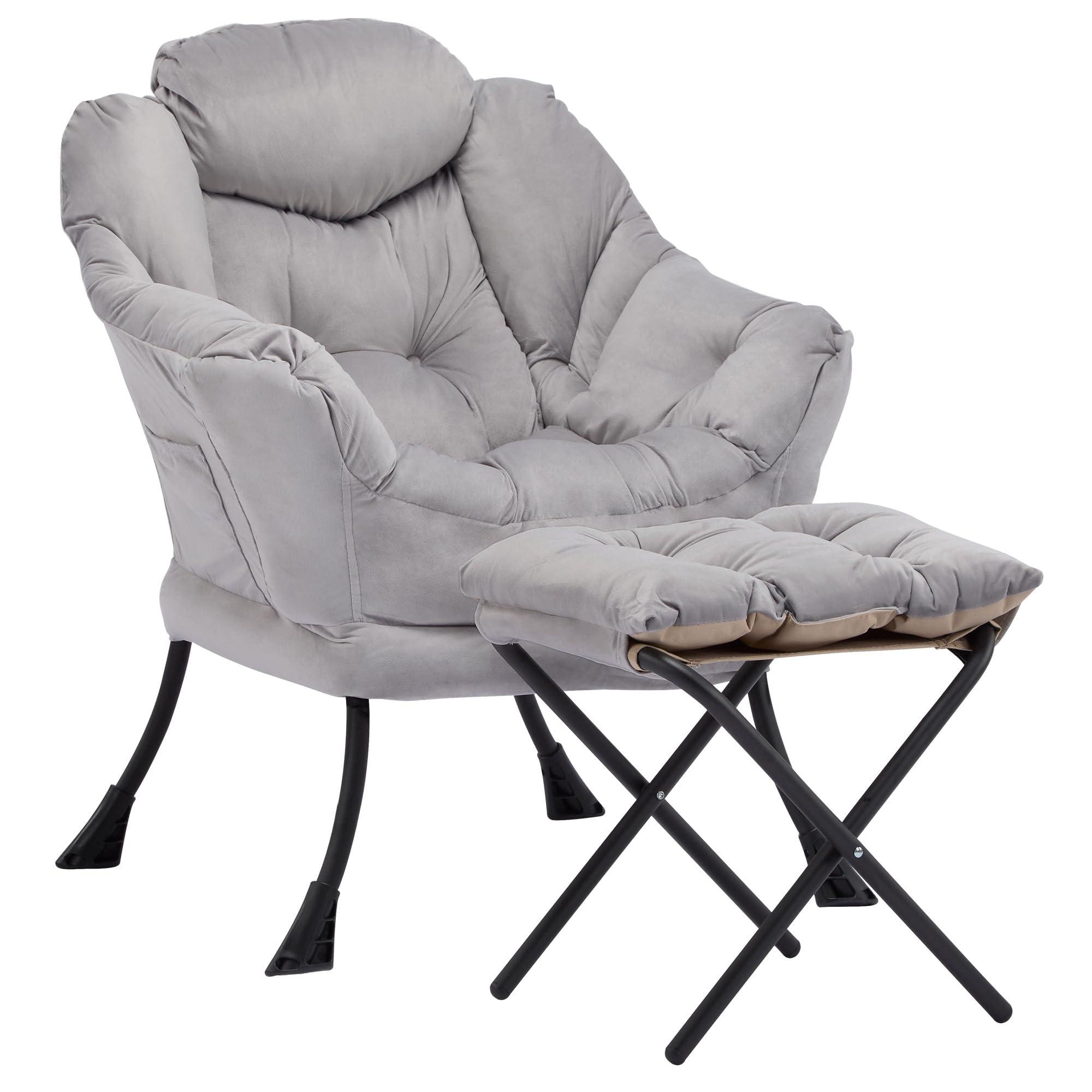Armchair with Footstool, Modern Accent Chair with Steel Frame, Comfy Reading Cha