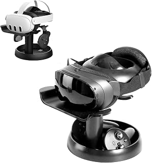 AMVR TYBP1 VR Headset Stand for Quest 3/3S/2, Steam Frame, Pico 4, PSVR 2 | Stable enlarged base,ABS build,lens scratch protection,holds headset & controllers,multi-accessory storage,quick instal