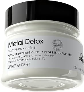 L'Oreal Professionnel Metal Detox Mask for Dry & Damaged Hair 250 ml | Smooth & Curly to Curly, Natural & Coloured Hair - Hydration 1000H - Breakage -97% - Softness +96% - Protective Care