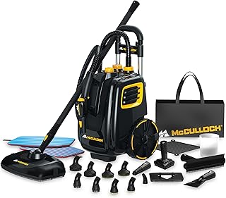 McCulloch MC1385 Canister Steam Cleaner, For Grout and Tile, 23 Accessories | Mop Head, Brushes & More - Built for Home, Tile, Carpet, Furniture, & Personal Car Detailing