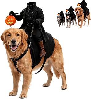 Light Up Headless Horseman Pet Costume for Dogs and Cats S/M/L (L) | Halloween Pumpkin Rider Costume with Adjustable Harness, Funny Pet Costume for Halloween Parties Walks Photos Costume Events