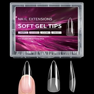 240pcs Fake Nail Tips - Clear Short Square Fake Nails - Half Matte Glue On Nail for Acrylic & Gel Extensions - DIY Manicure, French Nail Art, 12 Sizes OM-07