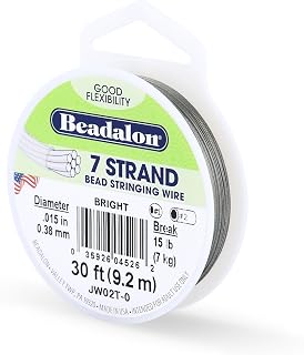 Beadalon 7-Strand Stainless Steel Beading Wire, .015 in / 0.38 mm - Bright | Nylon-Coated, Polished Finish, Tarnish-Resistant, 30 ft DIY Jewelry Making, &amp; Everyday Bead Stringing Projects, Made in USA