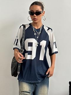 Women's Y2k Football Shirt Short Sleeve Mesh Graphic Tee Short Sleeve Tee Shirt