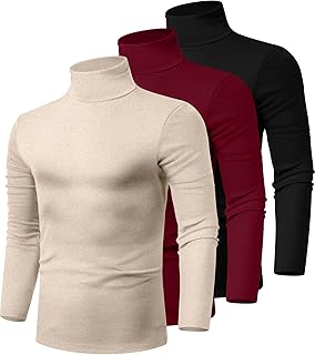 Ficerd 3 Pack Men's Turtleneck Long Sleeve Shirts Cotton Tops
