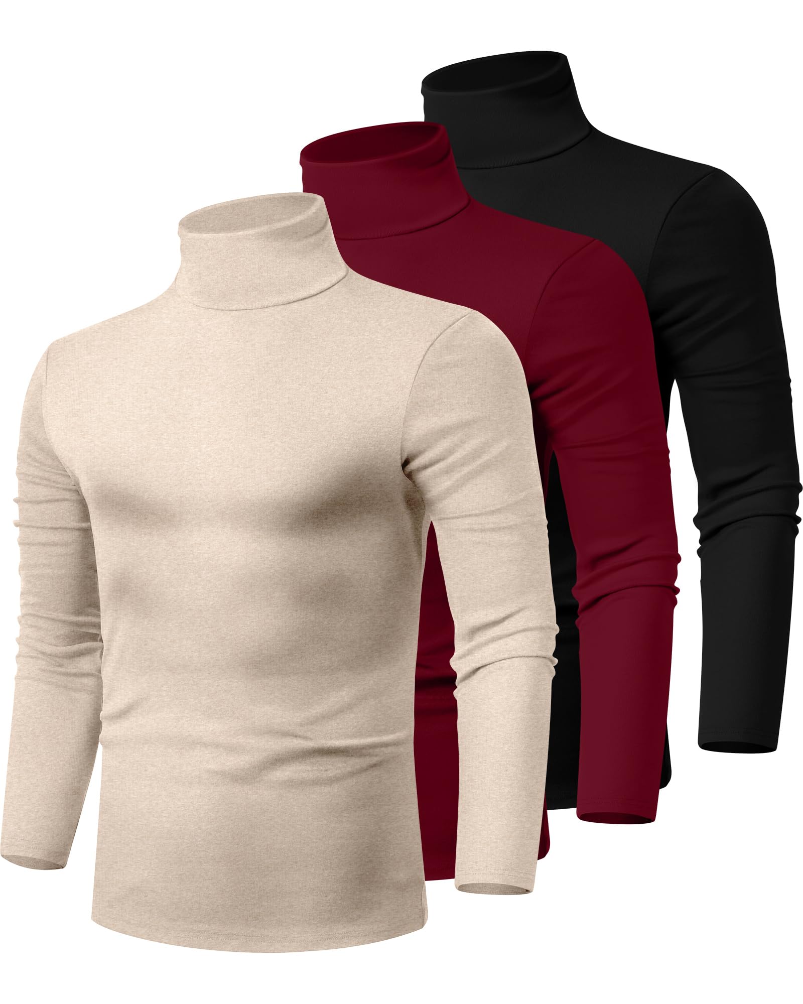 Ficerd 3 Pack Men's Turtleneck Long Sleeve Shirts Cotton Tops