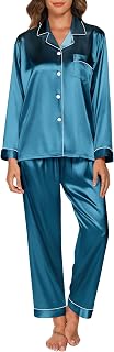 Gaeshow Ladies’ Pyjama Set, Silk Satin Long-Sleeve Sleepwear, Lounge Wear for All Seasons