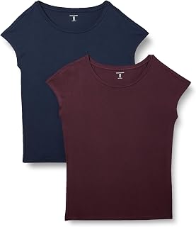 Amazon Essentials Women's 2-Piece T-Shirt, Boat Neck, Jersey Material, Regular Fit, Short Sleeve